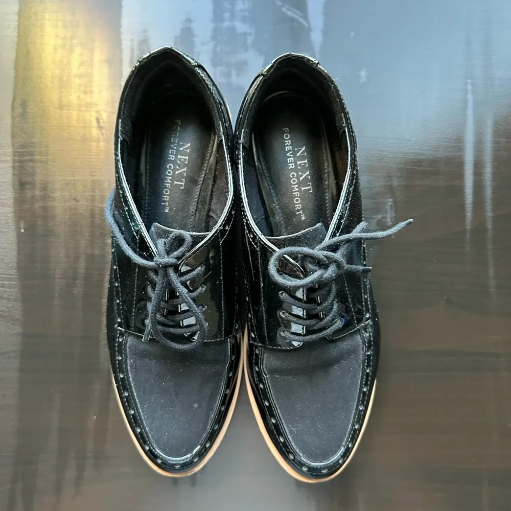 NEXT Forever Comfort Black Brogue Detail Chunky Sole Lace Up Loafer Shoes Size 5 - Picture 10 of 12